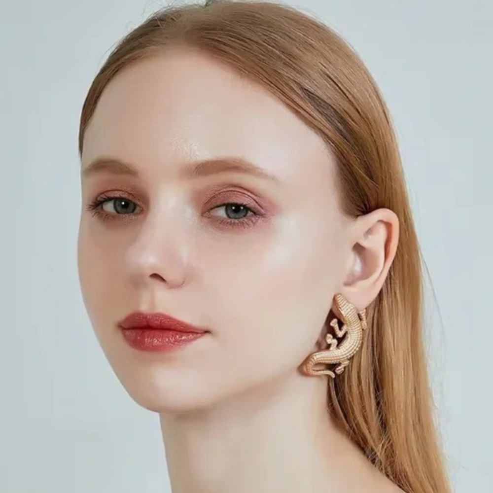 Alligator Gold Textured Statement Earrings - Picture 9 of 15